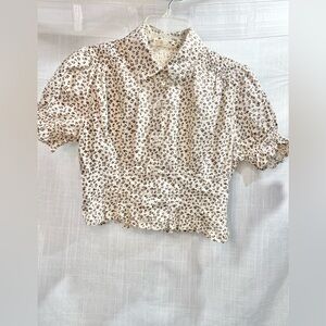 Sim Sam Cropped Floral Baby Doll Blouse Sz M 100% cotton  Made India